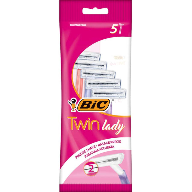 Multicolored Bic disposable razors for women, featuring twin blades for precise and comfortable shaving on delicate skin.