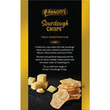 Arnotts Sourdough Crackers with Cheddar & Garlic, featuring a crunchy texture and rich flavor, perfect for gourmet snacking.