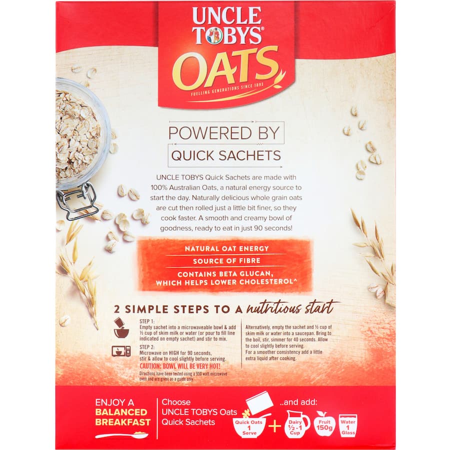 A bowl of creamy Uncle Tobys Oats Quick Original, perfect for a quick, healthy breakfast for busy families.