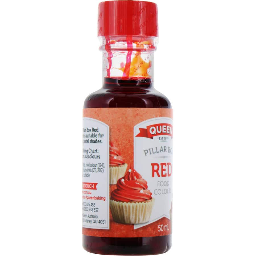 Vibrant Queen Food Colour Red adds rich color to desserts and icings, perfect for bold baking creations.