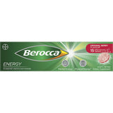Effervescent energy tablet in berry flavor, packed with Vitamin C and B vitamins for vitality and cognitive enhancement.