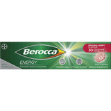 Effervescent Berocca Energy Tablets in Original Berry flavor, packed with B and C vitamins for a quick energy boost.