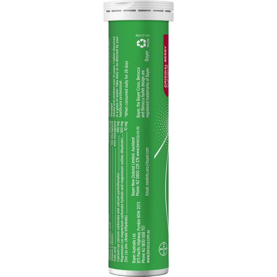 Effervescent berry-flavored tablets packed with vitamins B and C for energy boost and mental performance support.