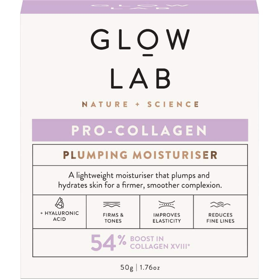 Glow Lab Plumping Moisturiser Pro-collagen, a lightweight cream boosts collagen for youthful, hydrated skin and reduced fine lines.