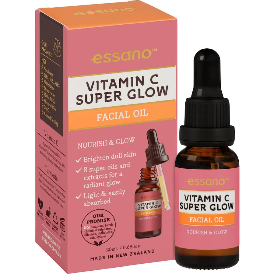 Essano Facial Oil Vitamin C Super Glow: Lightweight oil enhances radiance, hydrates, and brightens skin for a youthful glow.