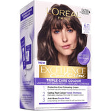 L'Oreal Excellence Ultra Ash Dark Blonde 6.11 hair color, featuring anti-brass technology for radiant, cool ash tones.