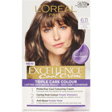 Ash dark blonde hair transformation using L'Oreal's Excellence Cool Colour with anti-brass technology for vibrant, healthy results.