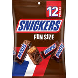 Snickers Chocolate Sharepack with 12 fun size bars, featuring peanuts, nougat, caramel, and milk chocolate for on-the-go enjoyment.