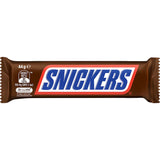 Delicious Snickers Chocolate Bar with peanuts, nougat, caramel, and chocolate, perfect for satisfying cravings on-the-go.