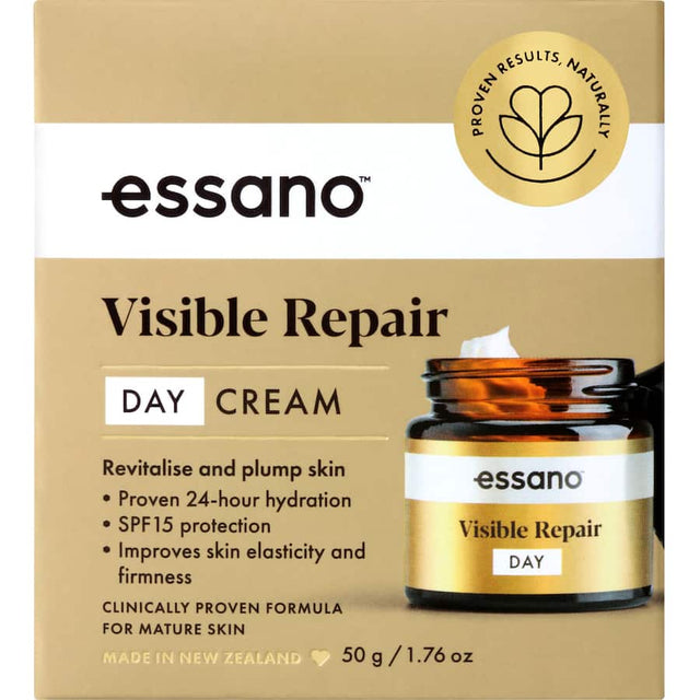 Essano Day Cream for mature skin offers 24-hour hydration, featuring Lapagyl™ and Oceandermx® to reduce wrinkles and enhance firmness.