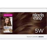 Clairol Nice N Easy Hair Colour in Medium Caramel Brown 5W offers rich tones, 100% grey coverage, and a glossy finish.