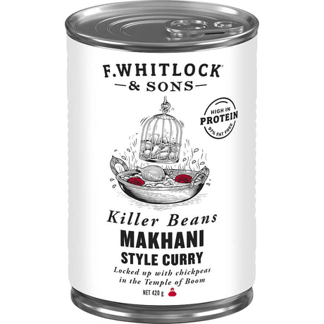 A bowl of F Whitlock & Sons Killer Beans Makhani Style Curry featuring creamy sauce and premium high-protein beans.