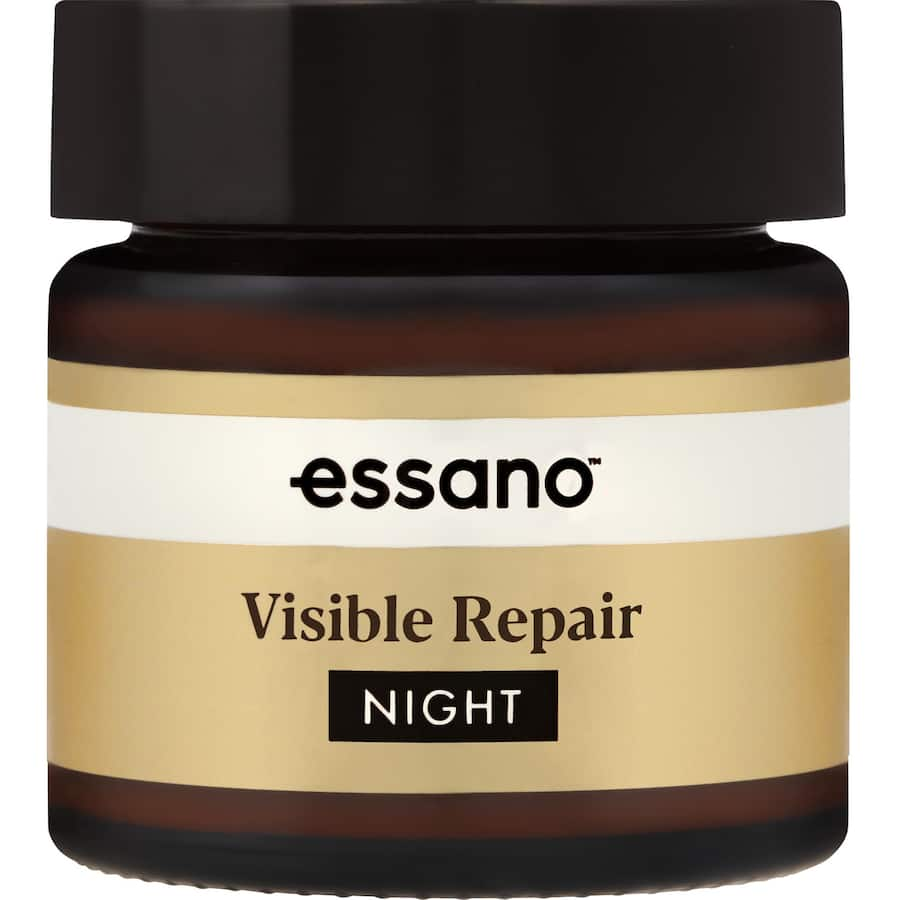 Essano Night Cream Visible Repair for mature skin, enriched with Lapagyl™, Bakuchiol, and Niacinamide for rejuvenation.