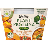 Creamy pumpkin and sage soup pasta, vegan, gluten-free, packed with plant-based protein for a nutritious meal.