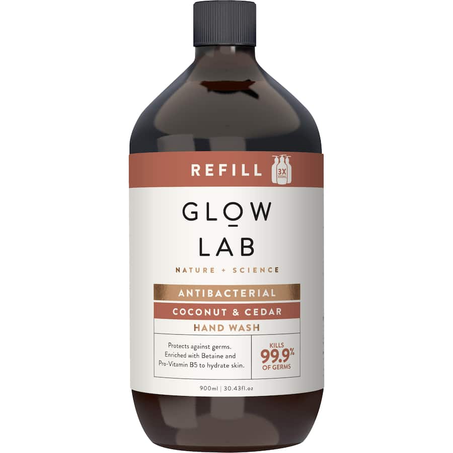 Eco-friendly hand wash refill featuring coconut and cedar, kills 99.9% of germs while hydrating and softening skin.