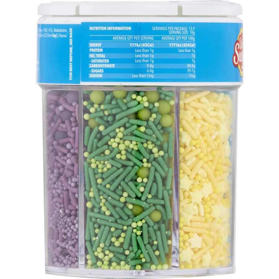 Colorful rainbow sprinkles in a mix of vibrant hues, perfect for enhancing cakes, cupcakes, and cookies.