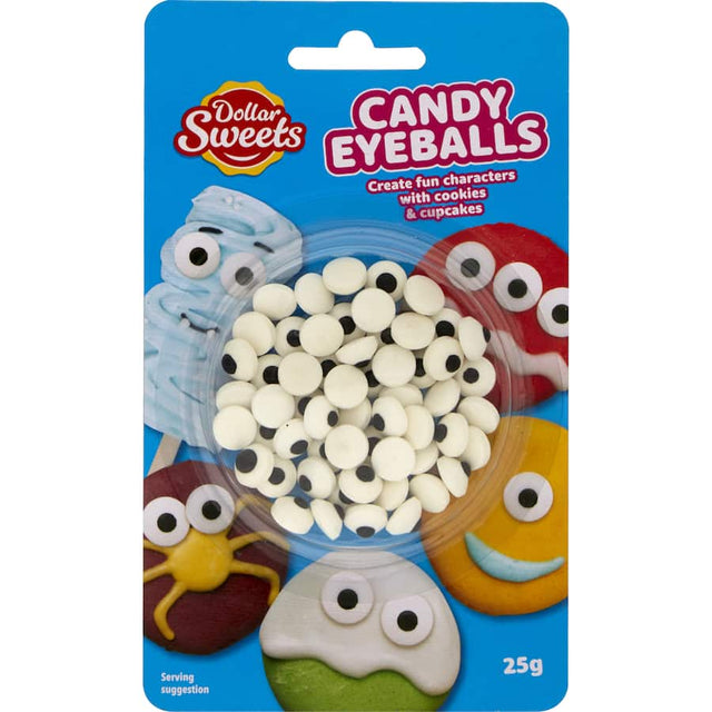 Colorful edible candy eyeballs for festive baking, perfect for Halloween, Christmas, or creative themed desserts.