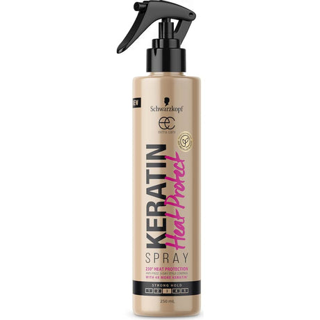 Schwarzkopf Extra Care Keratin Heat Protect Spray for resilient, hydrates hair while protecting against heat damage from styling tools.