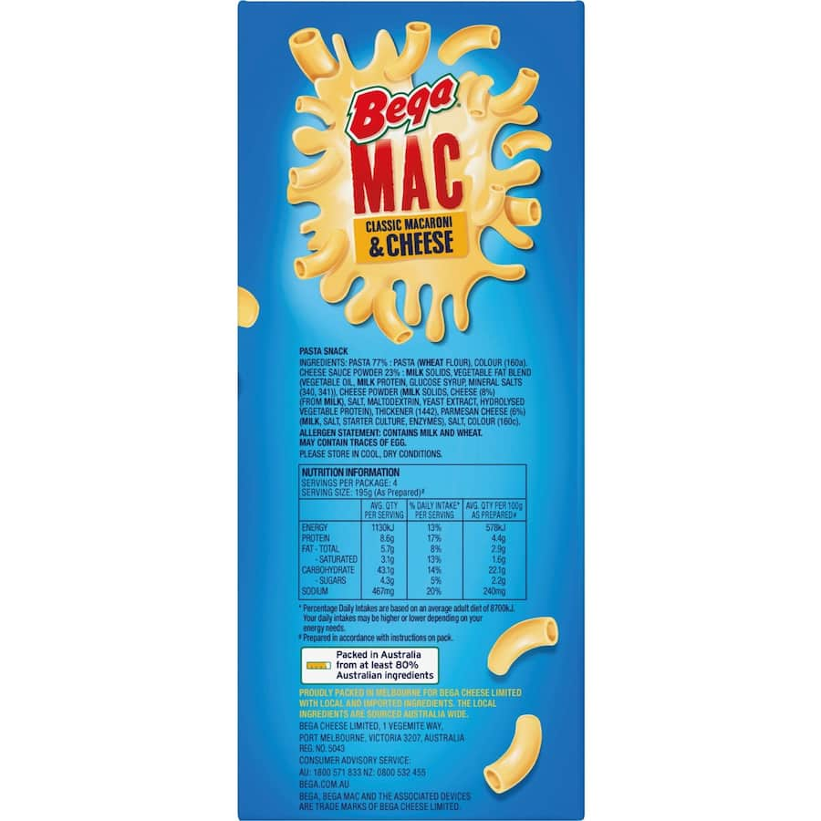 Bega Mac Pasta & Sauce Macaroni Cheese 280g