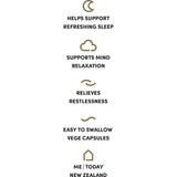 Me Today Goodnight Capsules for deep, rejuvenating sleep with Valerian root and Magnesium for relaxation and tranquility.