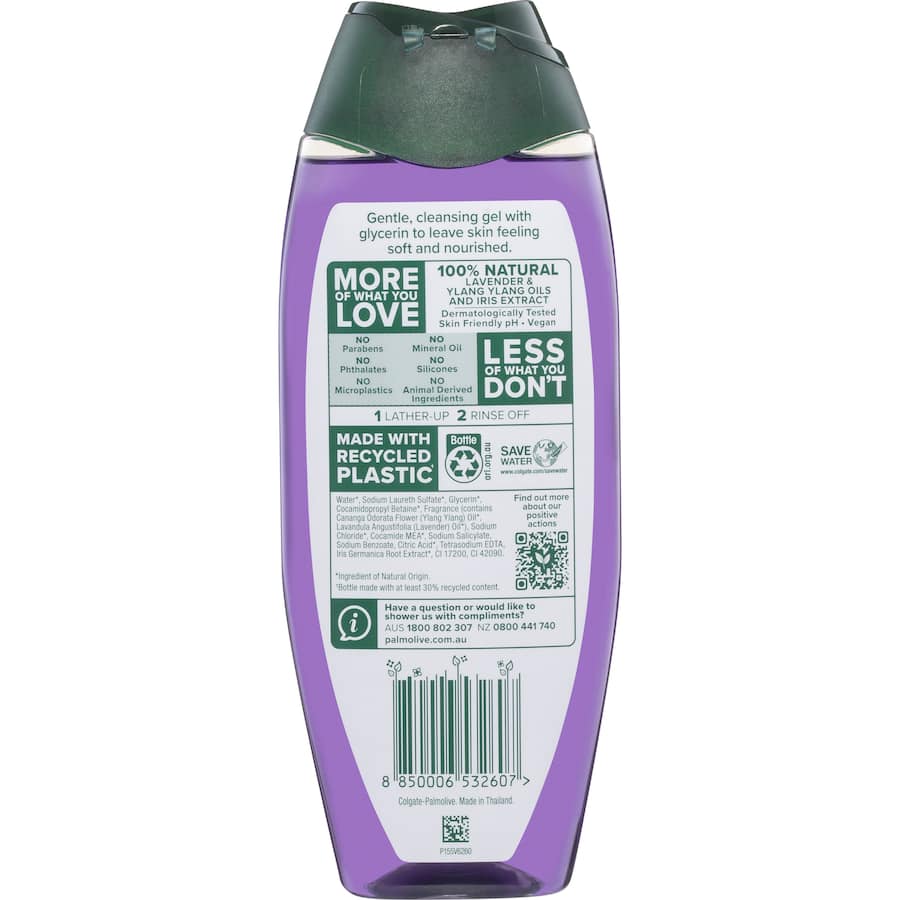 Palmolive Naturals Anti Stress Body Wash with Ylang Ylang & Iris, enriched with calming essential oils for relaxing skin care.