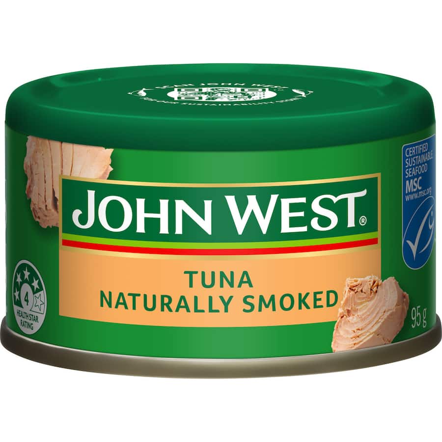 Flaked John West Tempters Tuna, naturally smoked for rich flavor and packed with omega-3 for nutritious meal options.