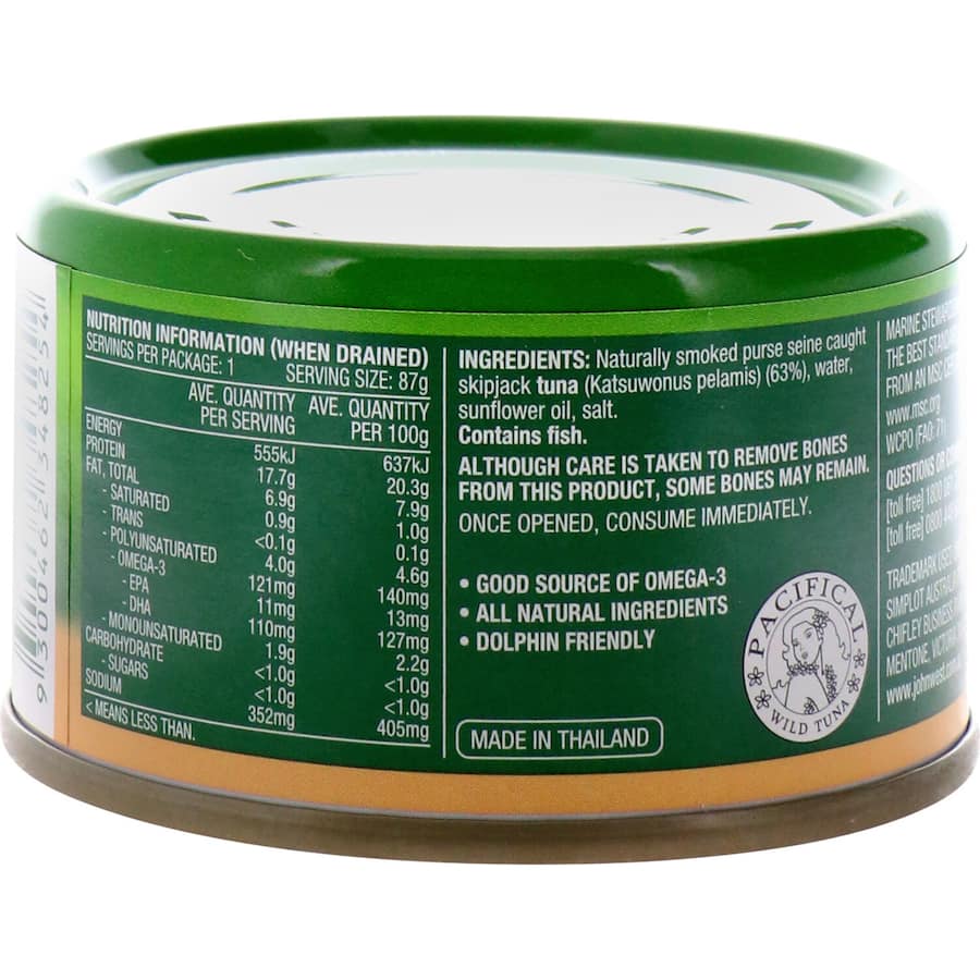 Flaked John West Tempters Tuna, naturally smoked, rich in omega-3, perfect for salads, wraps, and nutritious meals.