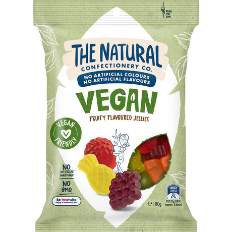 Colorful Vegan Fruity Flavoured Jellies in eco-friendly packaging, bursting with natural fruit flavors and free from gelatin.