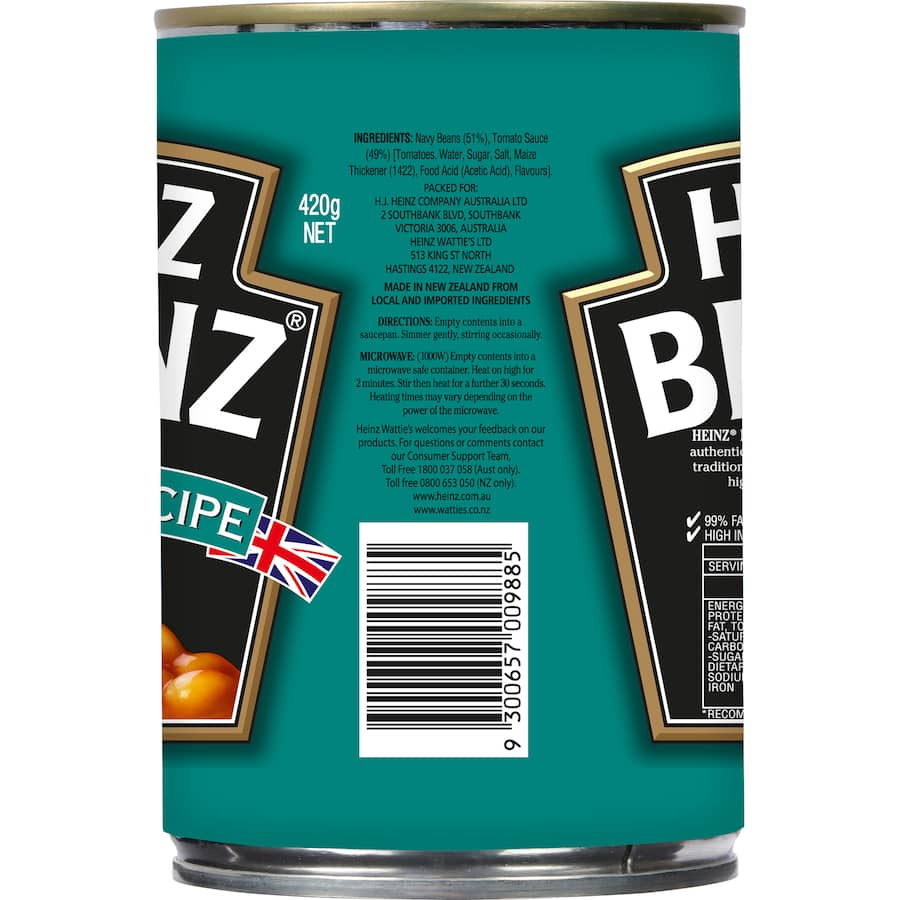 Heinz Baked Beans English Recipe in rich tomato sauce, perfect for a full English breakfast, high in fiber and protein.