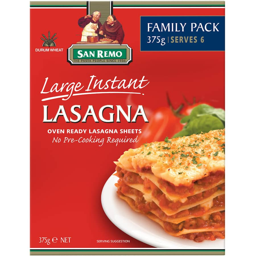 Premium San Remo Pasta Lasagne Sheets made from 100% Australian durum wheat, perfect for hassle-free lasagna preparation.