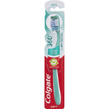Colgate 360 Whole Mouth Clean Toothbrush with soft bristles for thorough cleaning of teeth, tongue, and gums, eco-friendly design.