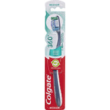 Colgate 360 Whole Mouth Clean Toothbrush with medium bristles for effective teeth, gum, tongue, and cheek cleaning.