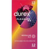 Durex Pleasure Me condoms with ribs and dots enhance intimacy and pleasure for both partners, designed for comfort and safety.