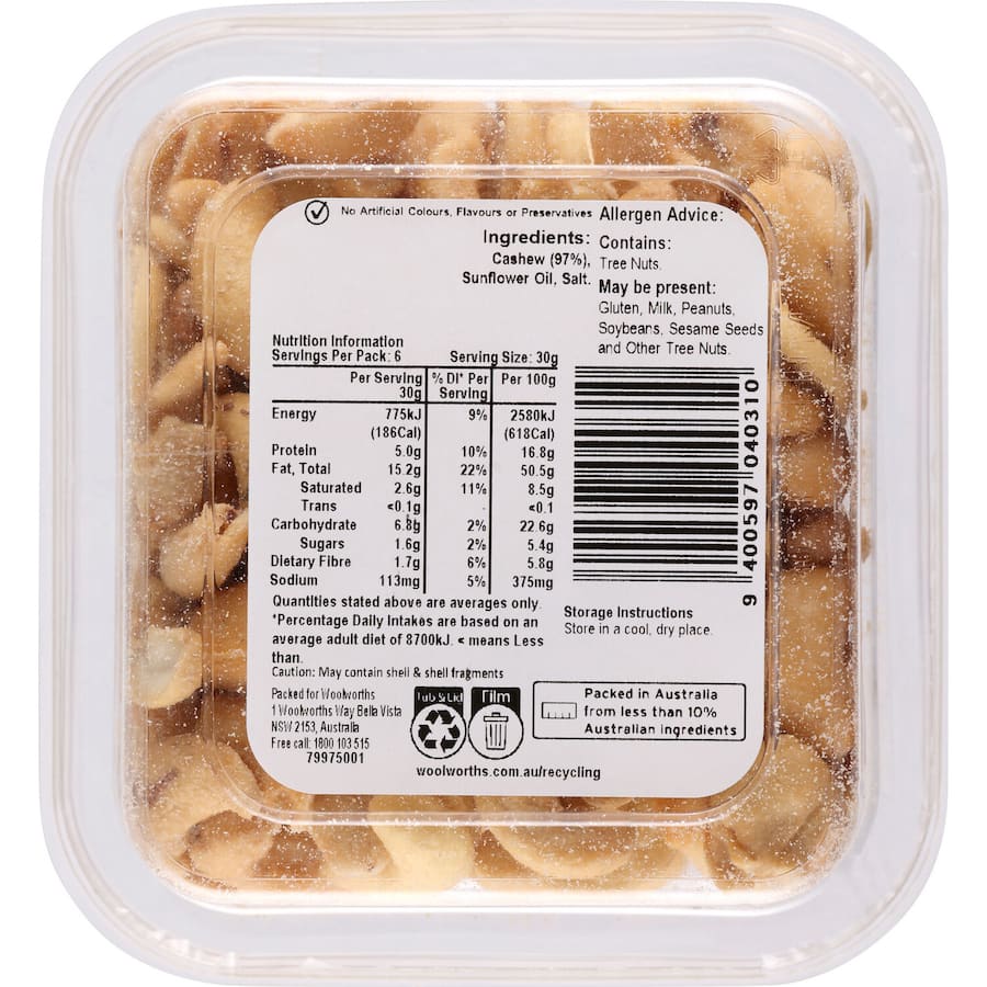 Woolworths Cashews Roasted & Salted