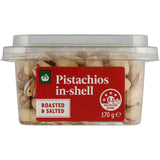 Woolworths Roasted & Salted Pistachios in a bowl, showcasing their crunchy texture and rich flavor.