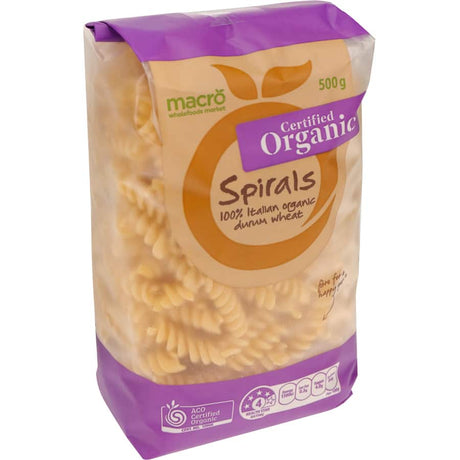 Delicious Macro Organic Pasta Spirals made from 100% Italian ingredients, perfect for soups, salads, and sauces.