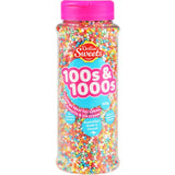 Colorful sprinkles in a bottle, perfect for decorating cakes, cupcakes, and cookies with a festive touch.