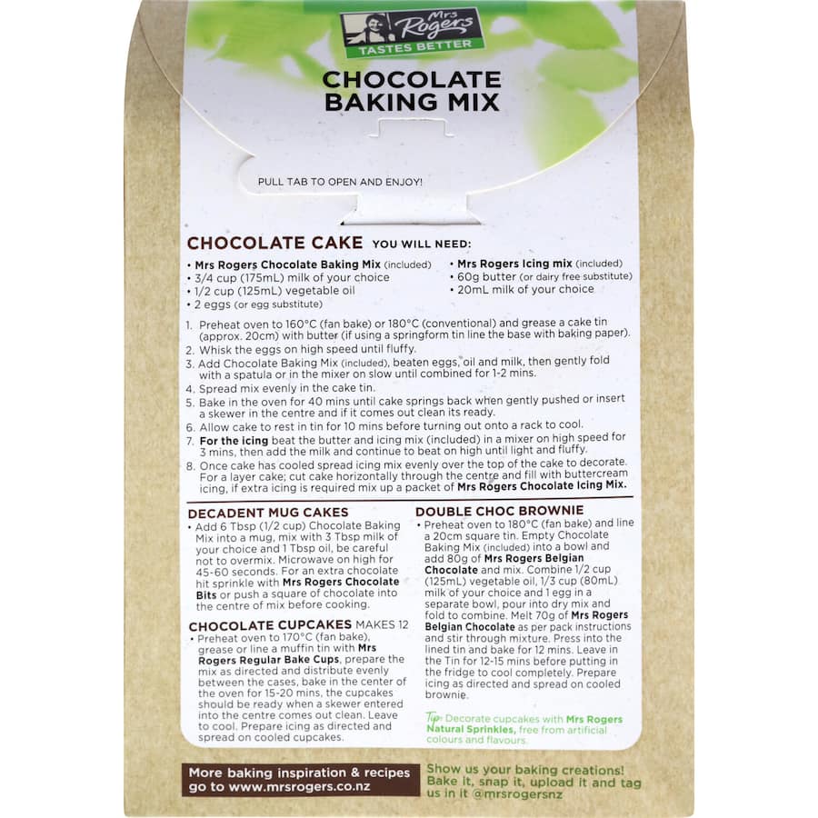 Chocolate baking mix by Mrs Rogers, perfect for rich brownies and cakes with minimal effort.