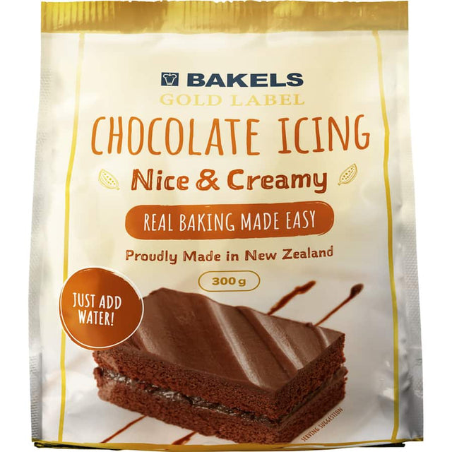 Bakels Chocolate Fudge Icing Mix for rich, smooth frosting on cakes and cupcakes, perfect for all bakers.