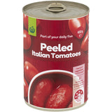 Woolworths Peeled Tomatoes Italian, salt-free, high-quality tomatoes perfect for sauces, soups, and casseroles.