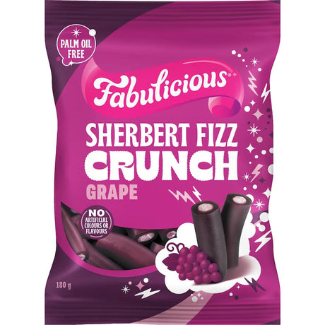 Vibrant Fabulicious Grape Sherbert Crunch showcasing tangy grape flavor, sour sherbert center, and satisfying crunch.