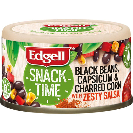 Edgell Snacktime Salsa featuring black beans and corn, perfect for dipping or snacking, packed with fiber and protein.