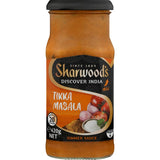 Creamy Sharwoods Tikka Masala Simmer Sauce Mild with tomatoes and yogurt, perfect for easy vegetarian meals.