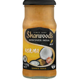 Sharwoods Korma Simmer Sauce Mild, a creamy coconut and spice blend for quick vegetarian Indian meals.