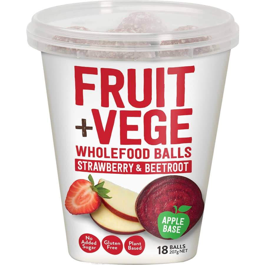 Tasti Fruit + Vege Snack Balls in Strawberry & Beetroot, a healthy, gluten-free, vegan snack for energy on-the-go.