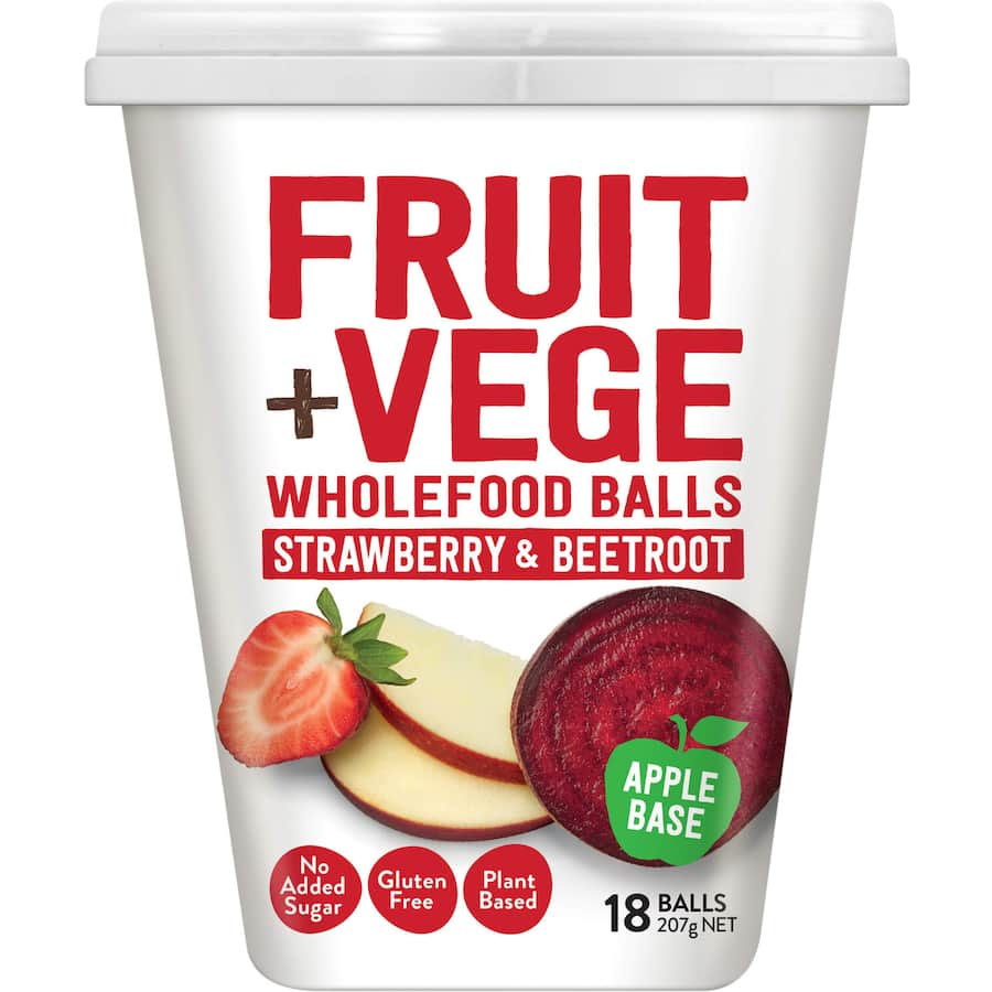 Tasti Fruit + Vege Snack Balls in Strawberry & Beetroot, gluten-free, vegan-friendly energy bites made with real fruit and vegetables.