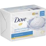 Dove Exfoliating Soap Bar gently cleanses and nourishes skin, leaving it soft, smooth, and revitalized with moisturizing cream.