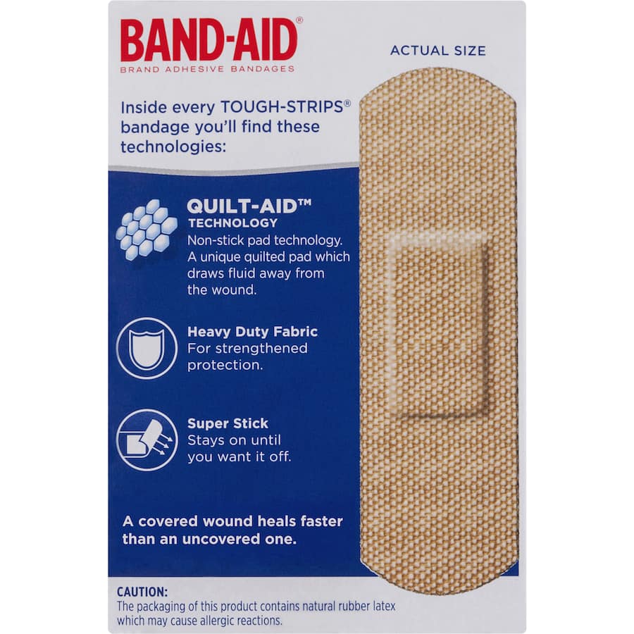 Band Aid Tough Strips Regular: durable adhesive bandages with non-stick pad, perfect for fast and reliable wound care.