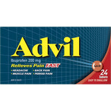 Advil Ibuprofen tablets, 200mg, for fast-acting relief of pain and fever, easy to swallow, effective for various discomforts.