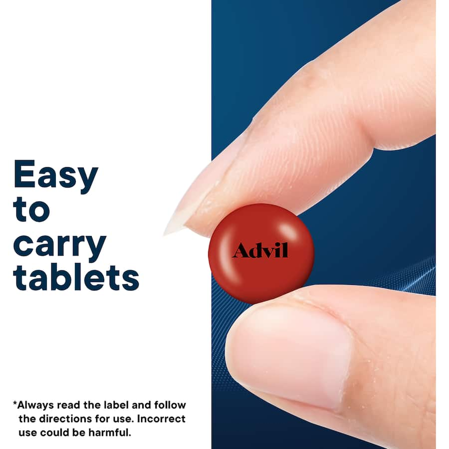 Advil Ibuprofen 200mg tablets for fast-acting pain and fever relief, easy to swallow, effective for various discomforts.